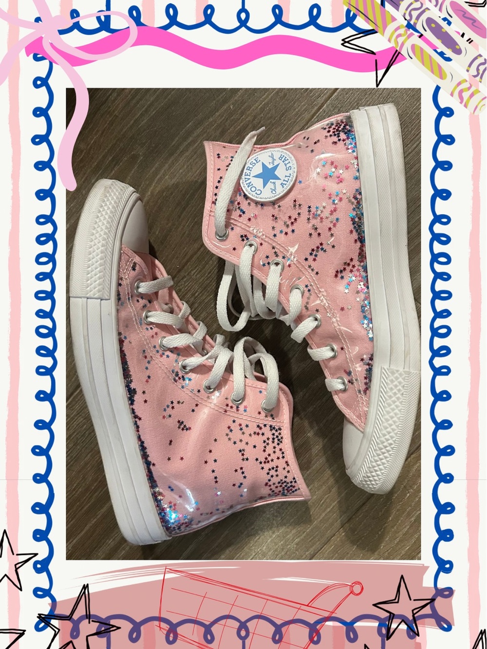 Converse Pink High Top Sneakers with Star Glitter